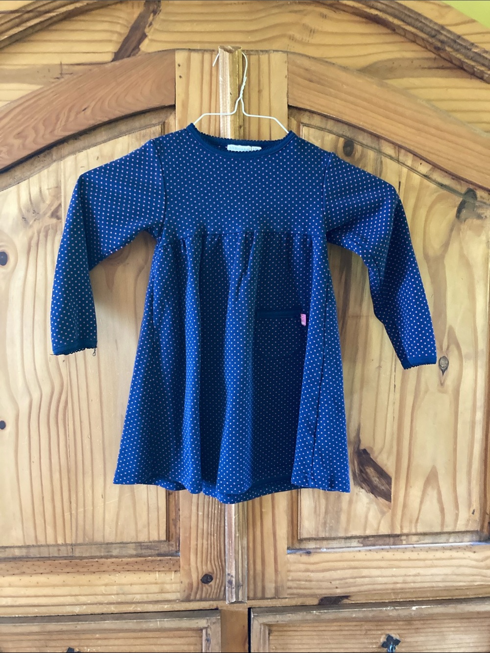Girls JoJo Maman Bebe blue pink polka dots long sleeve dress size 4-5